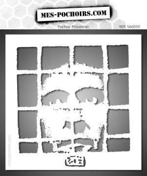 Schablone, die ein männliches Gesicht hinter Gefängnisgittern zeigt