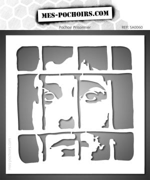 Schablone, die ein Männergesicht zeigt, das durch horizontale und vertikale Gitterstreben in Felder geteilt ist