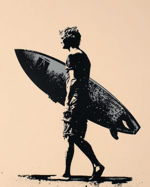 Inspirerend beeld van een gestileerde surfer gemaakt met de Surfer Stencil.
