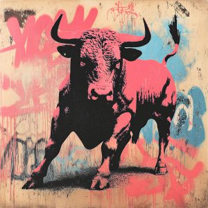 Illustration de taureau sur fond coloré