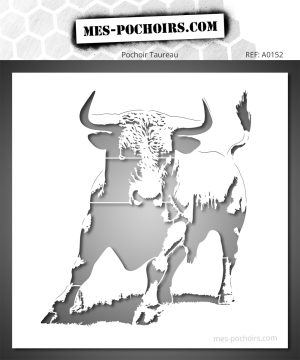 Pochoir de taureau avec cornes imposantes et posture de charge