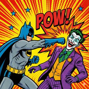 Résultat coloré d'une scène de bande dessinée avec un coup de poing et l'onomatopée 'POW'