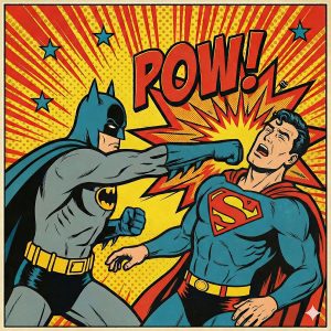 Résultat inspiré d'une scène de duel de bande dessinée colorée