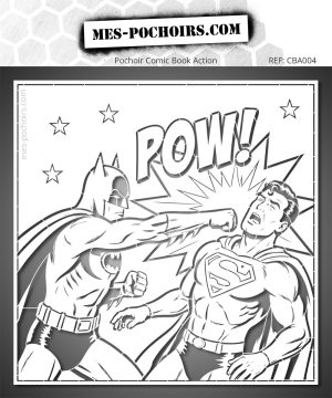 Pochoir avec scène d'action entre super héros de bande dessinée