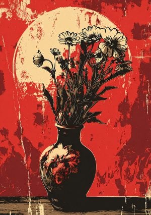 Een poëtisch ontwerp dat natuurlijke charme en artistieke elegantie combineert dankzij het sjabloon Vaas en Landelijk boeket.