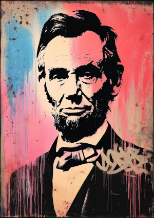 Décoration murale portrait Abraham Lincoln président américain style street art fond coloré ambiance moderne loft bureau