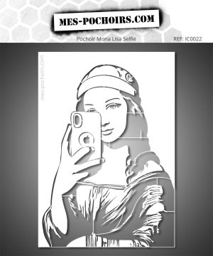 Stencil of Mona Lisa taking a selfie