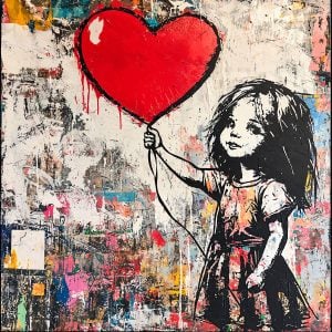 Kunstwerk gemaakt met het Girl with a Balloon Street Art stencil - perfect om te schilderen of te krijten. Hoge kwaliteit, herbruikbaar, omkeerbaar en verkrijgbaar in verschillende maten.