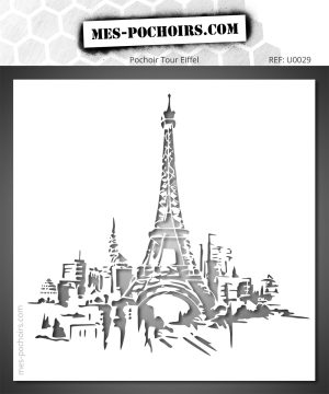 Stencil raffigurante la Torre Eiffel con l'orizzonte parigino - skyline stile urbano decorazione murale