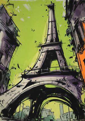 Illustration colorée de la Tour Eiffel inspirée par le pochoir Tour Eiffel Croquis Street Art