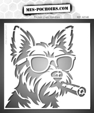 Stencil van een Yorkshire hond met bril en sigaar om een leuke en eigenzinnige decoratie te maken