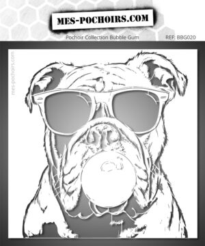 Bulldog Bubble Gum Stencil - Stencil depicting a dog with sunglasses and a bubble gum bubble.