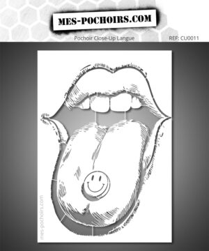 Stencil of a tongue sticking out with a smiley