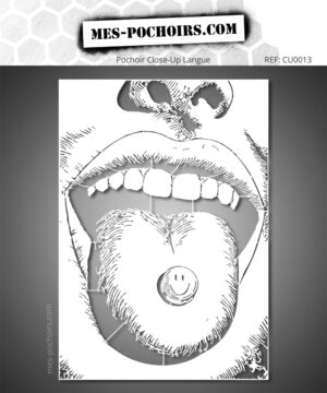 Stencil of a mouth with tongue and smiley face