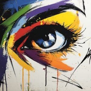 Artwork created with the expressive eye stencil to give a unique artistic gaze