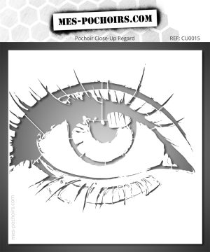 Pochoir d'un œil en gros plan avec détails des cils et de l'iris - Idéal pour création artistique