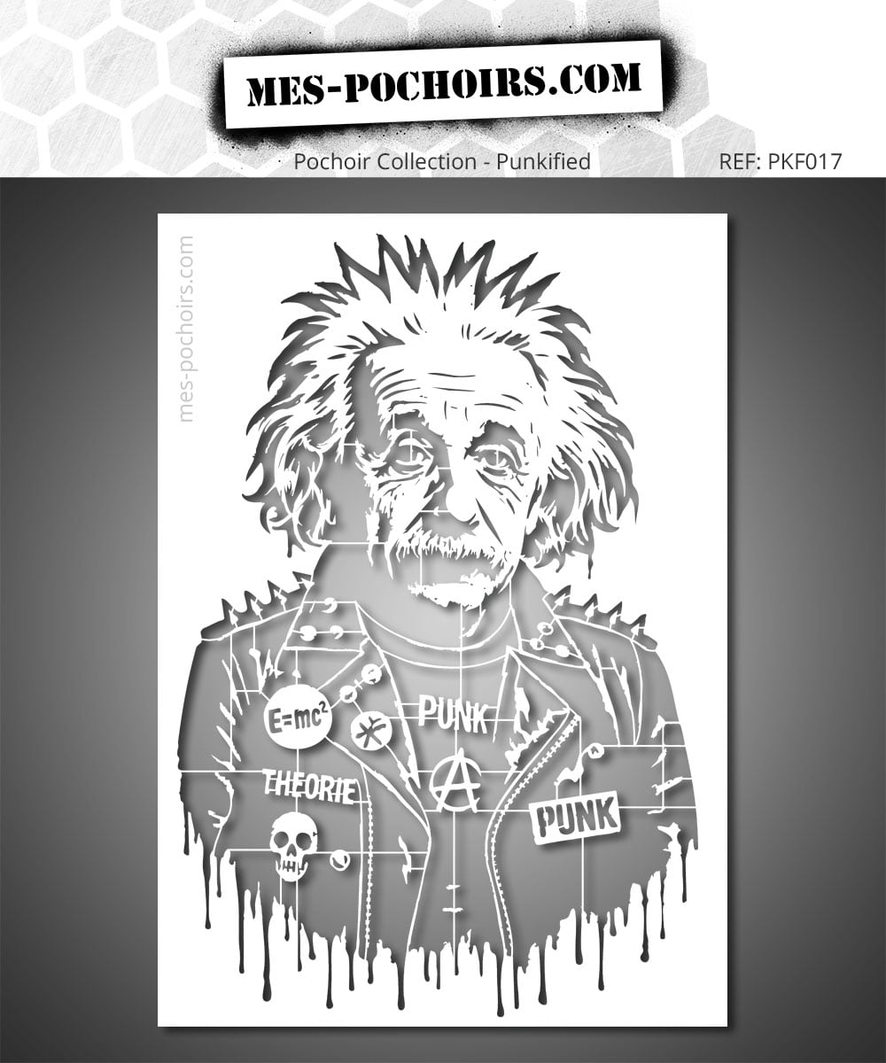 Sjabloon Einstein in Punkstijl met jasje vol spikes