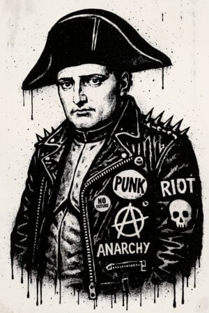Image inspirée montrant Napoléon en blouson punk - Un design unique et audacieux