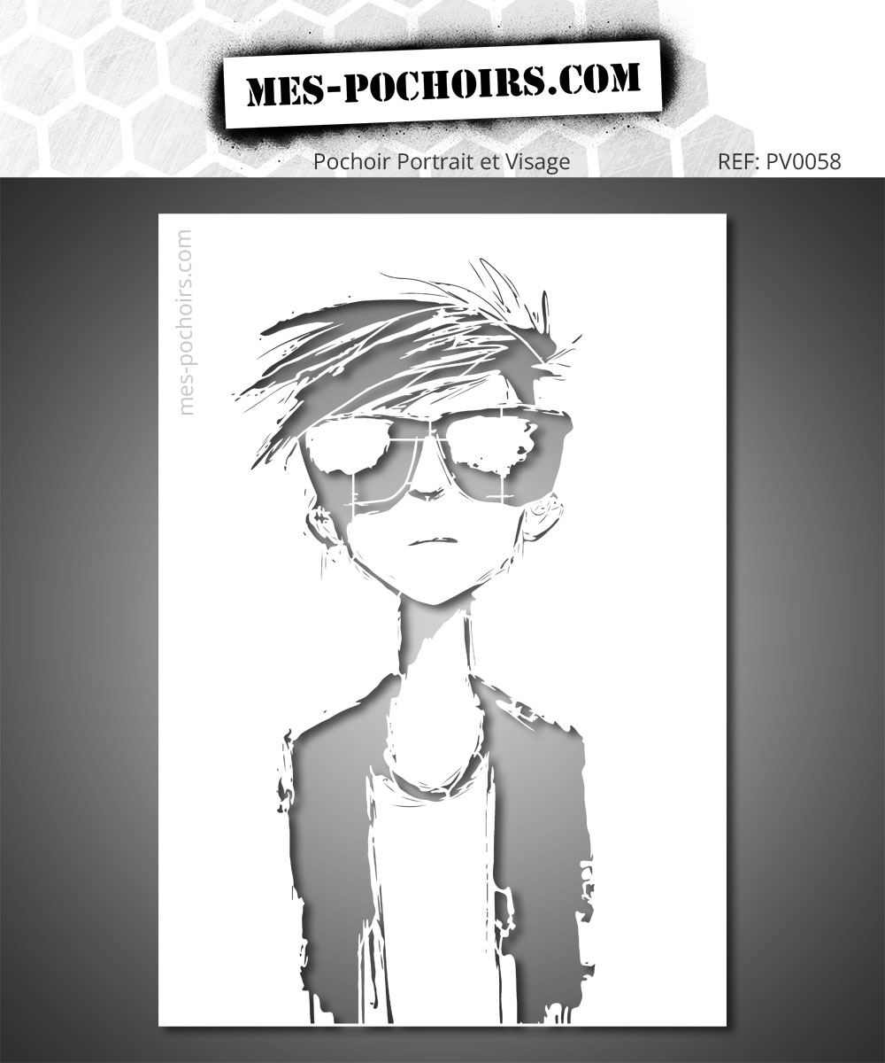 Pochoir portrait stylisé semi abstrait style expressionniste et art brut contemporain