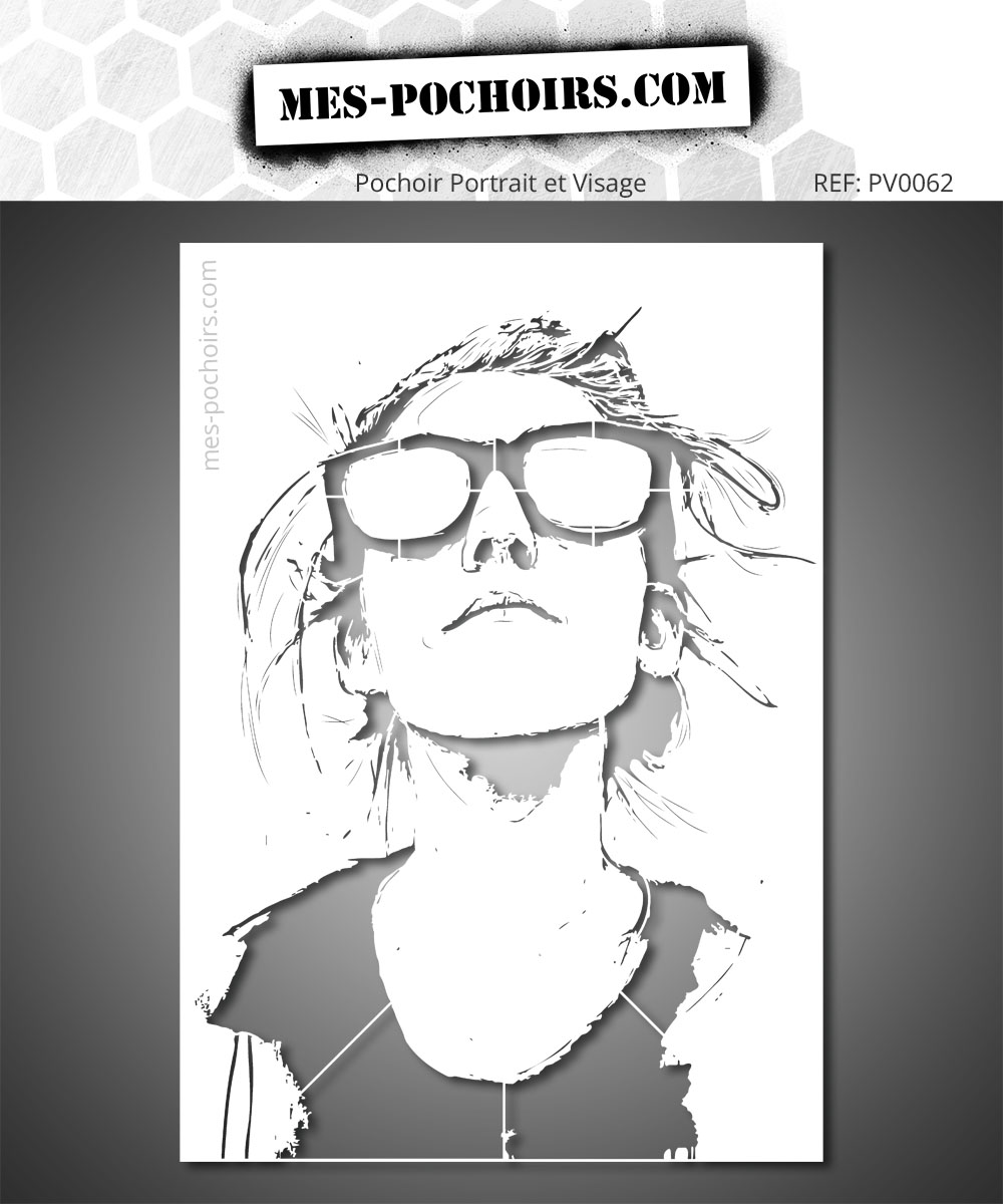Pochoir portrait graphique lunettes contraste style art contemporain