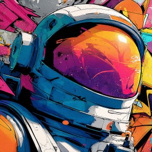 Artwork created using the astronaut helmet stencil inspired by space exploration.