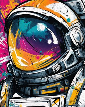 Art inspired by the Space Helmet Astronaut stencil with vibrant colors.