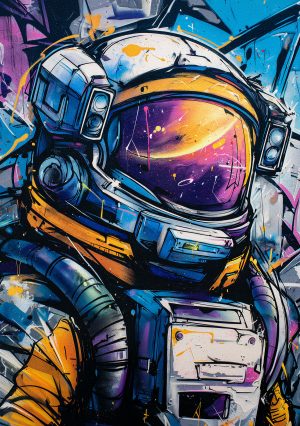 Colorful artistic result of an astronaut using a professional quality stencil.