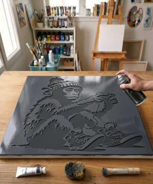 Pochoir Singe Gamer - A0015 stencil painted on canvas for an animal portrait painting