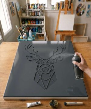 Pochoir Tête de Cerf Géométrique - A0020 stencil painted on canvas for an animal portrait painting