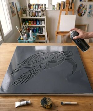 Pochoir Tortue de Mer - A0021 stencil painted on canvas for an animal portrait painting