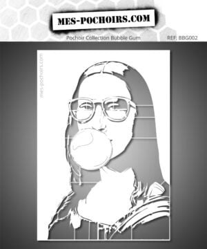 Pochoir représentant Mona Lisa avec un chewing-gum et lunettes de soleil. Une version décalée et souriante