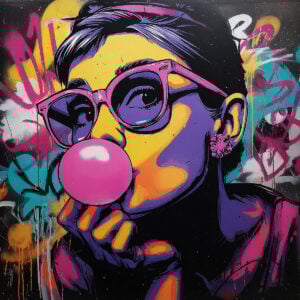 Kleurrijke graffiti met het Sjabloon Audrey Hepburn Bubble Gum