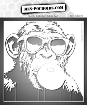Pochoir d'un singe avec des lunettes de soleil et une bulle de chewing-gum. Déco murale fun et cool