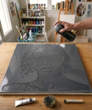 Plantilla Pochoir Halftone Femme Plage - H0003 pintada sobre lienzo para un cuadro retrato halftone