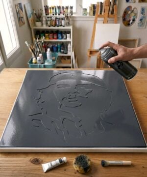 Pochoir Che Guevara - IC0006 stencil painted on canvas for an iconic celebrity portrait painting