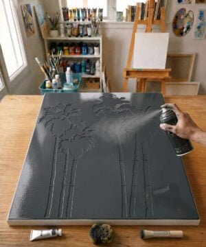 Pochoir Palmiers Exotiques - N0023 stencil painted on canvas for a trees and flowers painting
