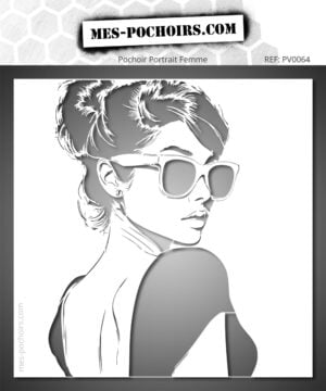 Pochoir Femme Élégante avec des lunettes de soleil et posture chic et sensuelle.