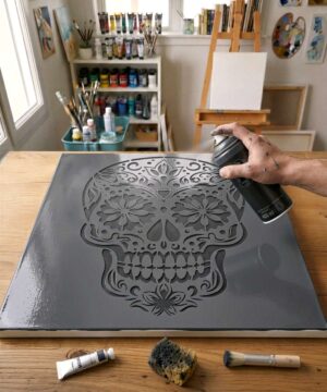 Pochoir Calavera Mexicaine - S0024 sjabloon geschilderd op canvas voor een universeel symbool schilderij