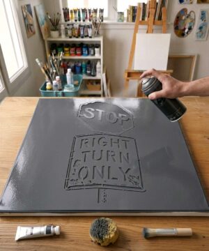 Stencil Pochoir Urbain Panneau STOP - U0009 dipinto su tela per un quadro elementi urbani città