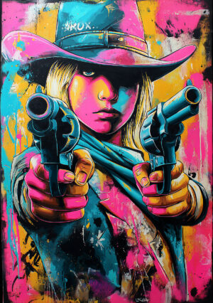 Opera colorata ispirata al Western, realizzata con lo Stencil Cowgirl Armata.