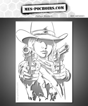 Stencil che rappresenta una Cowgirl Armata di due revolver.