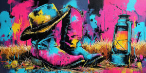 Esempio di pittura colorata che utilizza lo stencil atmosfera Western. spirito del Far West