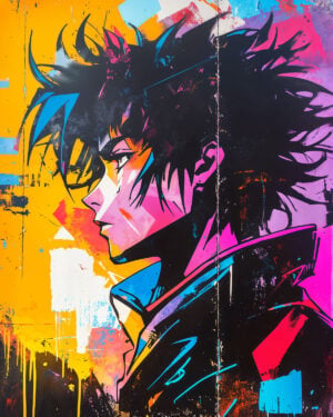 Kleurrijke illustratie in Japanse anime-stijl die een artistiek voorbeeld toont gemaakt met de manga sjabloon.