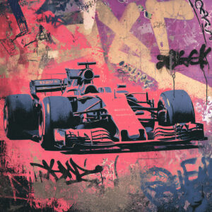 Racing car illustration on graffiti background