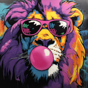 Plantilla león con gafas de sol y chicle estilo Bubble Gum Attitude