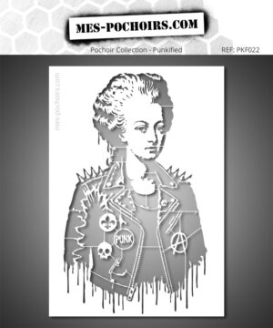 Stencil Marie-Antoinette Punk met een leren jack met studs in een rebelse street art stijl