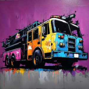 Résultat inspirant du pochoir de camion de pompier sur fond coloré.