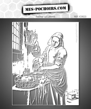Pochoir La Laitière de Vermeer inspiré du célèbre tableau de Johannes Vermeer, riche en détails pour la peinture et la décoration artistique.