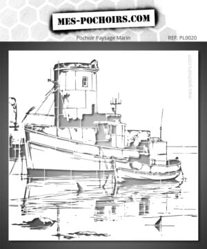 Pochoir vieux port de pêche avec bateau amarré - Idéal pour peindre facilement