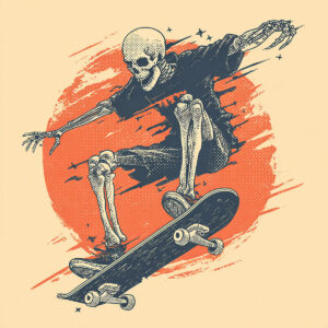 Illustration inspirée du pochoir Skateur Squelette